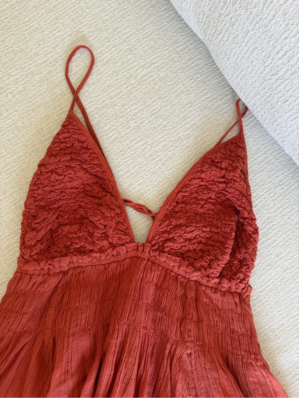Free People Rust Orange Spaghetti-strap Smocked Mini Dress